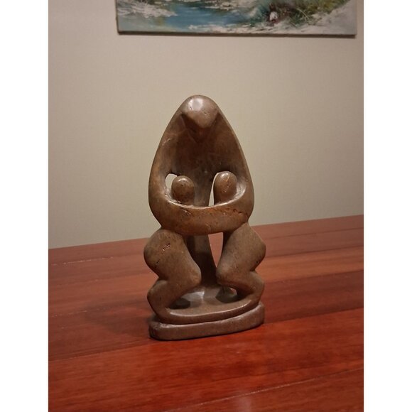 African Scuplture Carved Mother Children Soapstone Shona  Abstract Pyrolite Vig - Picture 1 of 6